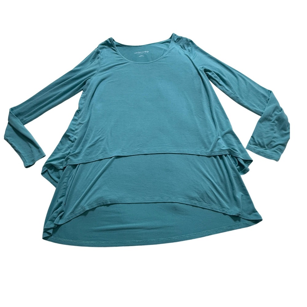 Soft Surroundings Perfect Layers Top Womens Small Teal Tiered Long Sleeve‎ 27661